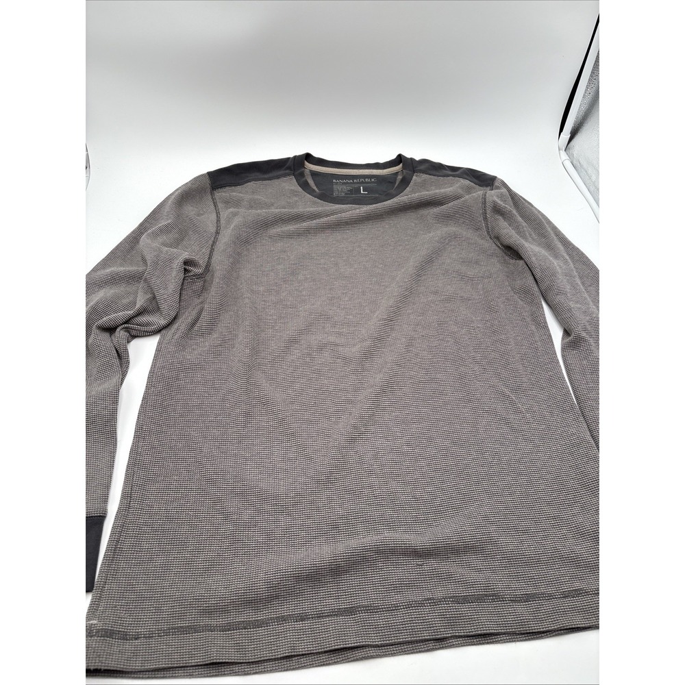 Banana Republic Thermal Style Long Sleeve‎ Shirt Mens Size Large Gray Cotton